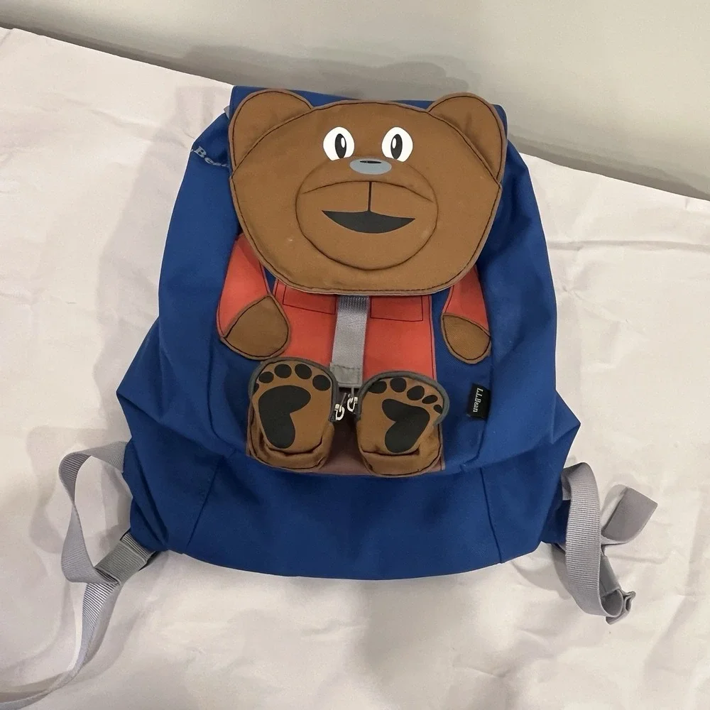 LL BEAN Kids Teddy Bear Backpack Blue Daycare Pre-K‎ Camp Toddler Boy Girl, EUC